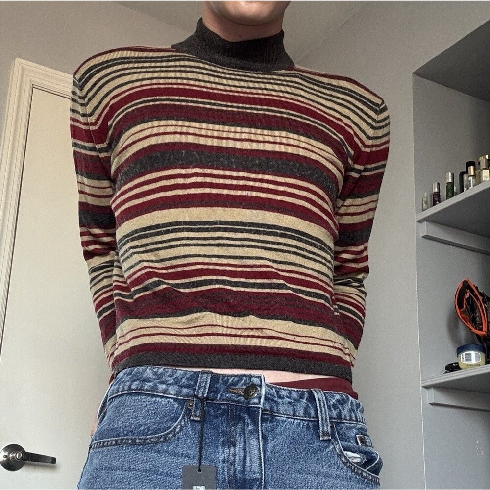 Vintage Jones wear brown, red and beige stripe sweater turtleneck XL slim fit